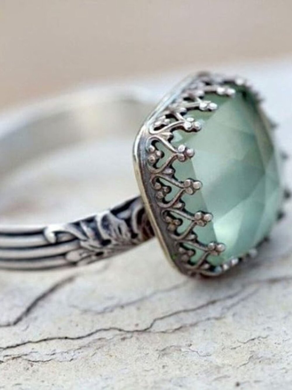 Sterling Silver Mint Green Moonstone Cocktail Rings